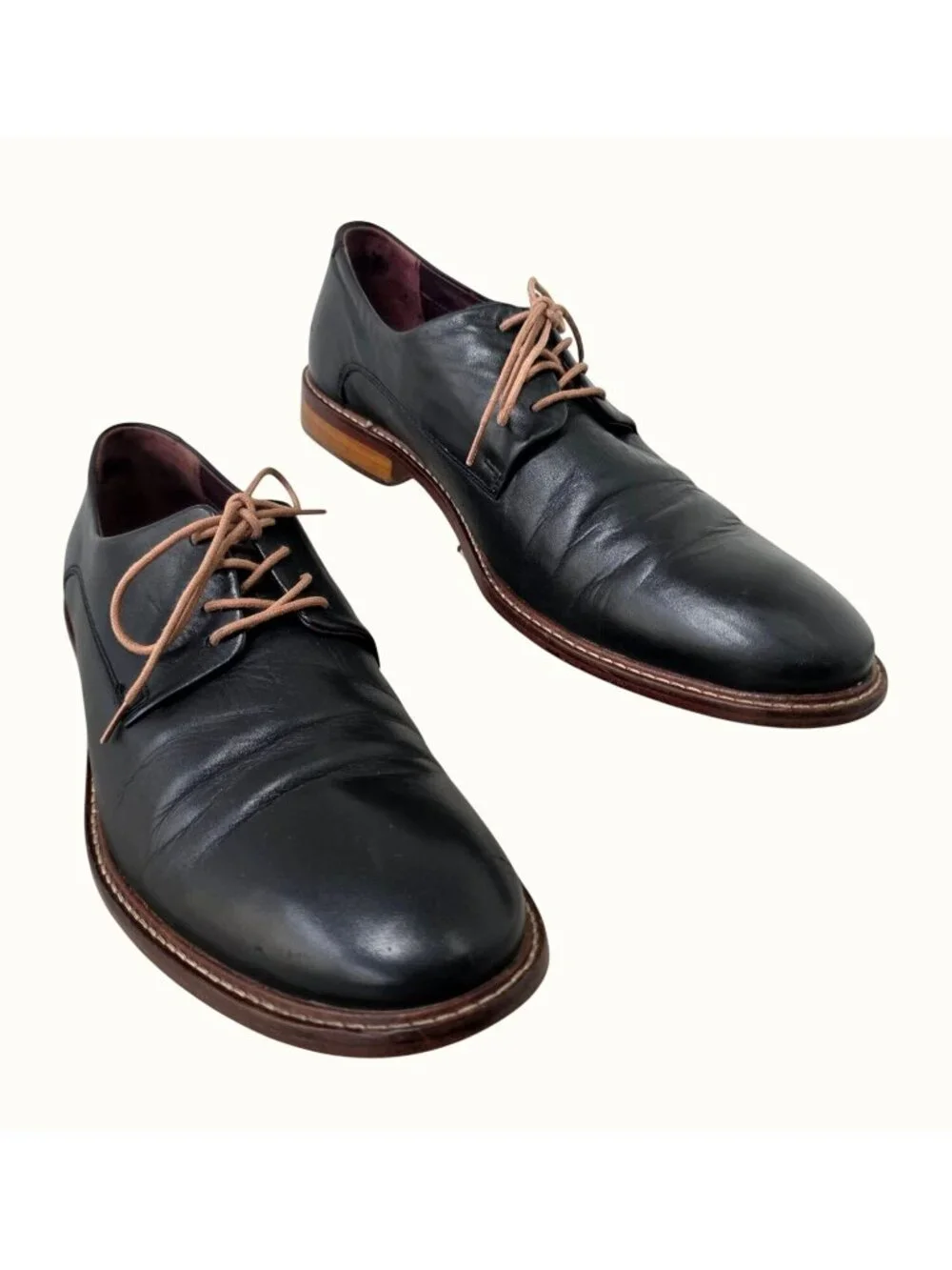Ted Baker Irron Mens Derby Shoes US 9 Black Leather Oxford Brown Sole Lace Up